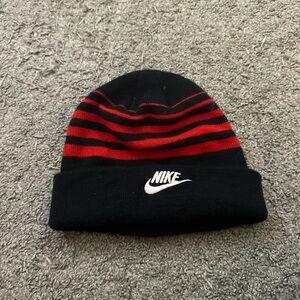Nike Black and Red Striped Beanie